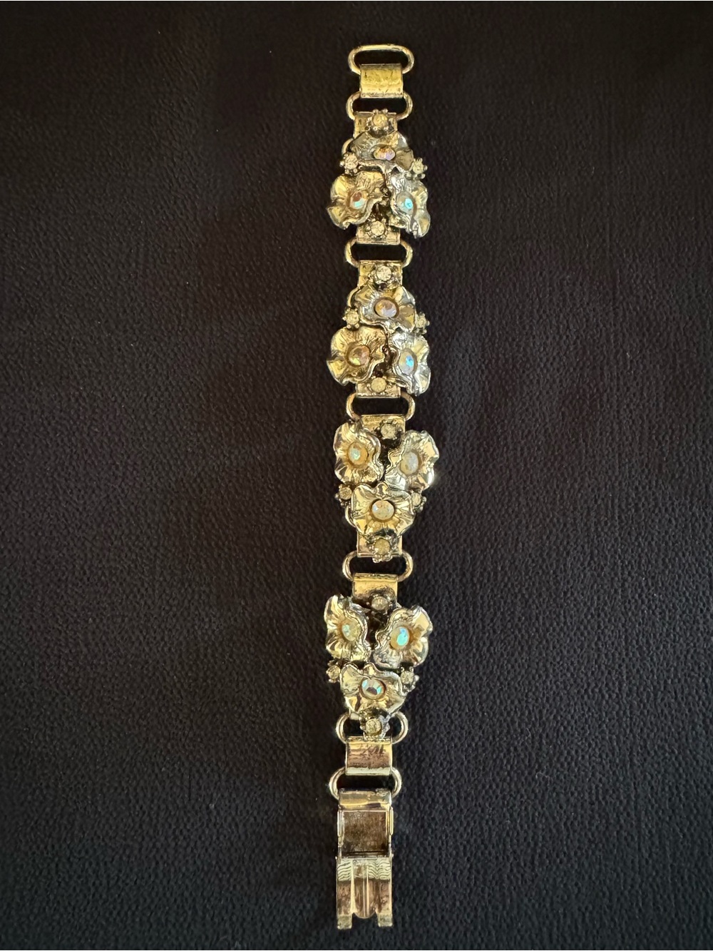 Vintage Gold Tone Aurora Borealis Floral Bracelet - Vintage Garden Party